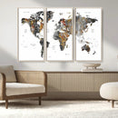 Modern Metallic World Map Canvas Wall Art – Framed