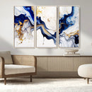 Golden Cascades on Midnight Blue – Deep Blue Abstract Wall