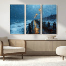Stormy Night at Beach Pier Oil Painting Large Wall Art