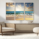 Golden Sunset Beach Triptych Canvas Wall Art for Living Room