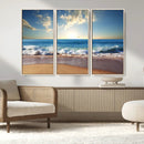 Serene Ocean Sunset Canvas Wall Art - Beach Waves at Sunset,