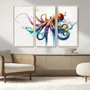 Watercolor Vibrant Octopus Wall Art Canvas Print | Abstract