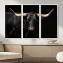 Black Bull Wall Art – Majestic Longhorn Canvas Print with