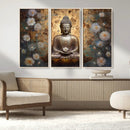 Golden Buddha Wall Art Canvas Print | Zen Meditation Floral