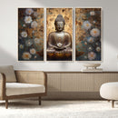 Golden Buddha Wall Art Canvas Print | Zen Meditation Floral