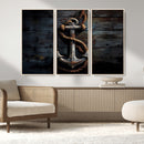 3 Panel Grunge Abstract Anchor Wall Art Canvas Print Set