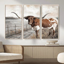 Vintage Texas Cow Wall Art Canvas Print, Rustic Longhorn