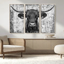 Abstract Longhorn Bull Wall Art Canvas Print - Rustic Texas