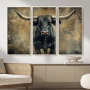 Texas Longhorn Bull Wall Art – Framed Rustic Cow Canvas