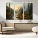 Wood Cabin Retreat Mountain at Sunset Wall Art Print -
