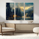 Mountain Cabin by the Lake at Sunset Wall Art - Serene
