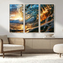 Ocean Wave at Sunset Canvas Wall Art – Vibrant Coastal Beach