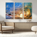 Ocean Wave at Sunset Canvas Wall Art – Vibrant Coastal Beach