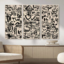 Abstract Love and Chaos Canvas Print, Black Symbols on Beige