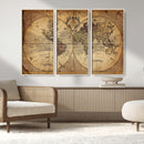 Vintage World Map Wall Art Canvas – Antique Style Push Pin