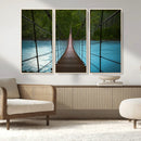 Suspension Bridge Over River Canvas Art | 3-Panel Nature by MyGreatCanvas | Canvas Wall Art Prints | Photo Prints & Wall Decor