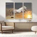 Large Wall Art Canvas Print – White Jumping Horse Sunset