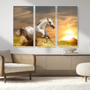 Large Wall Art Galloping White Horse at Sunset Canvas Print