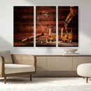 Whiskey and Cigar Wall Art Canvas | 3 Panel Bar Room Decor by MyGreatCanvas | Canvas Wall Art Prints | Photo Prints & Wall Decor