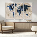 Vintage Blue World Map Canvas Wall Art – Antique Style