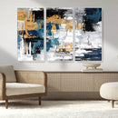 Blue and Gold Abstract Canvas Wall Art – Triptych Modern