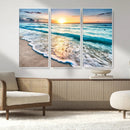 Sunset Beach Waves Canvas Wall Art – 5-Panel Ocean Sunset by MyGreatCanvas | Canvas Wall Art Prints | Photo Prints & Wall Decor