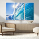 Blue Big Wave Surfing Ocean Canvas Wall Art Artwork Print
