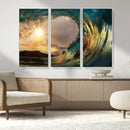 Golden Wave Sunset Canvas Print – Large Coastal Wall Art for