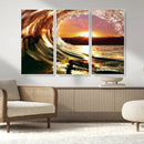 Golden Wave Sunset Triptych Canvas Art, Giclee Canvas Print by MyGreatCanvas | Canvas Wall Art Prints | Photo Prints & Wall Decor