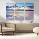 Tranquil Pastel Sunset Beach Triptych Canvas Art, Soothing