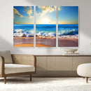 Tropical Beach Sunset Canvas Art, Ocean Waves and Sandy