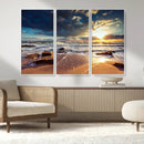 Golden Hour Beach Sunset Canvas Triptych, Ocean Waves and by MyGreatCanvas | Canvas Wall Art Prints | Photo Prints & Wall Decor