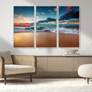 Sunset on Beach Wall Art Ocean Beach Canvas Print