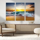 Golden Sunset Ocean Waves Wall Art Canvas Print – Multi
