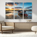 Small Boat At The Beach Sunset Wall Art, Boat Sunset Wall