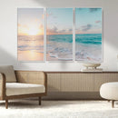 Tranquil Ocean Beach Sunset Canvas Wall Art | 3-Panel