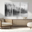Foggy Misty Forest Canvas Wall Art – Black and White
