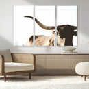 Texas Longhorn Wall Art Canvas Print | 3-Panel Large
