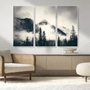 Forest Mountain Print - Black and White Canvas Wall Art with