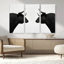 Spanish Bull Art - Framed Black and White Bull Canvas Print