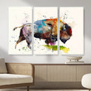 Abstract Buffalo Wall Art, Western Watercolor Bison Canvas
