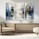 Modern Abstract Canvas Wall Art in Blue and Gold Tones |
