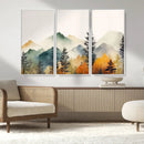 Abstract Watercolor Mountains and Trees Autumn Wall Art,