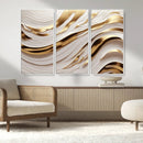 Gold and White Abstract Wave Canvas – Elegant Flowing Design