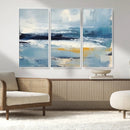 Abstract Ocean Canvas Wall Art - Coastal Blue and Gold