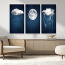 Dark Blue Cloud Art, 3 Piece Indigo Blue Wall Art, Aesthetic