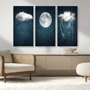 3 Piece Indigo Cloud Wall Art, Thunderstorm Moon Cloud by MyGreatCanvas | Canvas Wall Art Prints | Photo Prints & Wall Decor