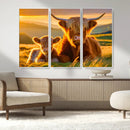 Scottish Cow and Baby Cow Canvas Wall Art Animal Print
