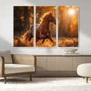 Running Horse Sunset Forest Wall Art Canvas Print