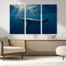 Whale under Ocean Wall Art Canvas Print